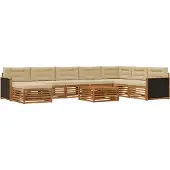 vidaXL Ensemble de salon de jardin , 9 pièces, en bois d'acacia massif, couleurs naturelles et beige