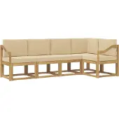 vidaXL Ensemble de salon de jardin 5 pièces, blanc et beige