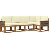 vidaXL Ensemble de salon de jardin , 5 pièces, en polyester, couleurs naturelles et crème