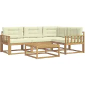 vidaXL Ensemble de salon de jardin , 5 pièces, blanc et crème, en polyester