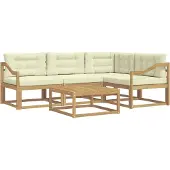 vidaXL Ensemble de salon de jardin , 5 pièces, blanc et crème, en polyester