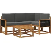 vidaXL Ensemble de canapés d'extérieur , 5 pièces, en polyester, couleurs : naturel et anthracite