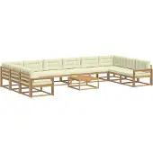 vidaXL Ensemble de salon de jardin 11 pièces, blanc et crème