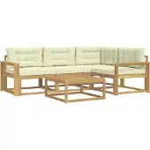 vidaXL Ensemble de salon de jardin , 5 pièces, blanc et crème, en polyester