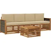 vidaXL Ensemble de salon de jardin 5 pièces en bois d'acacia massif, couleurs naturelles et beige