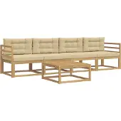 vidaXL Ensemble de salon de jardin 4 pièces, blanc et beige