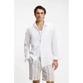 BOSS pour homme. 50567579 Chemise Relegant 6 blanche (S), Casuel, Lin, Classique, Manche longue