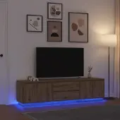 vidaXL Meuble TV avec éclairages LED chêne artisanal 193,5x41x50 cm