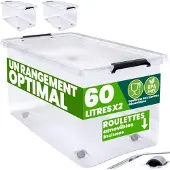 Deuba 2x Boîte de rangement plastique 60x40x35cm 60L