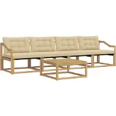 vidaXL Ensemble de salon de jardin 5 pièces, blanc et beige