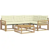 vidaXL Ensemble de salon de jardin 5 pièces, blanc et crème
