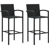 vidaXL Tabouret de bar 2 pcs. noir poly rotin
