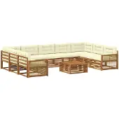 vidaXL Ensemble de salon de jardin 10 pièces, bois d'acacia massif, couleurs naturelles et crème