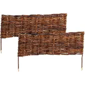 Relaxdays Bordure de parterre , en osier, lot de 2, H x L : 20 x 60 cm, à enfoncer, pour parterres et pelouses, bordure basse, marron