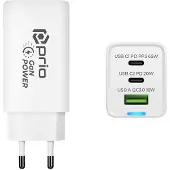 Prio Chargeur mural GaN Power 65W PD PPS (USB C) + QC 3.0 (USB A) blanc