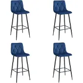 Leobert Tabouret De Bar - - Nado - Velours Bleu Marine/Pieds Noirs - Lot De 4