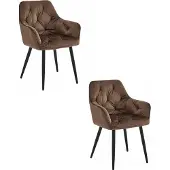 Leobert Chaise - - Jork - Velours Marron/Pieds Noirs - Lot De 2