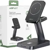 Acefast Wireless Qi Charger 15W For Iphone (With Magsafe), Apple Watch And Apple Airpods Stand Stand Magnetic Holder Black (E3 Black)