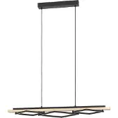 Eglo Suspension LED Boyal, luminaire suspendu pour table à manger, 3 lumières, en bois clair et métal noir, lampe pour table à manger, lumière blanc chaud