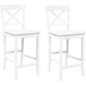 Syfax Tabourets de bar (lot de 2) en bois massif blanc et caoutchouc