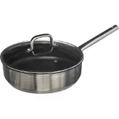 Secret De Gourmet Poêle à frire en acier inoxydable avec couvercle, surface antiadhésive, 29,5 cm