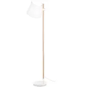 Ideal Lux AXEL PT1 Lampadaire avec douille E27 Structure blanche Tige en bois naturel Tête de lampe réglable en hauteur