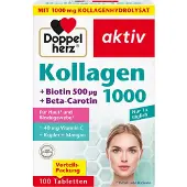 Queisser Pharma GmbH & Co. KG Doppelherz Aktiv Collagène 1000 + Biotine + Bêta-carotène, comprimés pour la peau et les tissus conjonctifs, 100 comprimés