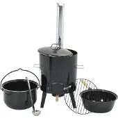 vidaXL Goulash Canon avec cheminée et paupière acier émaillé noir