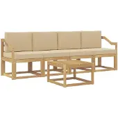 vidaXL Ensemble de salon de jardin 5 pièces, blanc et beige