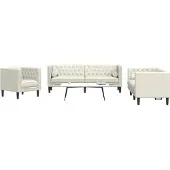 vidaXL Ensemble de 3 canapés Chesterfield avec traversins Crème Velours