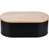 Relaxdays Brotkasten mit Schneidebrett, Stockage du pain, Noir, Marron