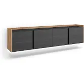 Skraut Home PULLER Meuble tv effet bois noir et chêne 207x35x50cm suspendu