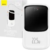 Baseus Qpow Digital Display Powerbank with Fast Charge 10000Mah 20W Qc/Pd/Scp/Fcp With Built-in Lightning Cable White