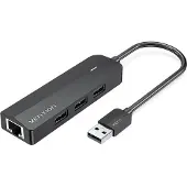 Vention 3-Port USB 2.0 Hub with 100M Ethernet Adapter 0.15M Black