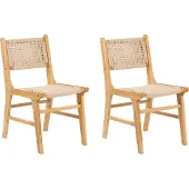 Beliani Ensemble de 2 chaises de salle à manger marron et beige en bois de caoutchouc, assise et dossier en ficelle de papier, cuisine, salle à manger, style bohème