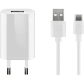 Goobay 45300 Kit de charge USB-C (5 W), blanc, 1 m - Adaptateur secteur avec câble USB-C, 1 m, blanc