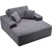 Vevor Chaise longue relax 124 cm, canapé-lit rembourré avec coussins décoratifs & accoudoirs, canapé-lit avec assise profonde pour salon chambre à coucher, fauteuil lounge en éponge très élastique