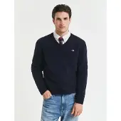 Gant pour homme. 87212 Pull à col en V marine (S), Casuel, Laine, Manche longue