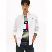 Tommy Hilfiger pour homme. DM0DM22026 Chemise en popeline avec logo brodé blanc (M), Casuel, Coton, Manche longue