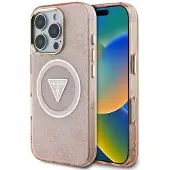GUESS Etui Iml Metal Glitter 4G Circle Triangle Magsafe Do Iphone 16 Pro Max Róowy