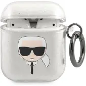 Karl Lagerfeld Étui AirPods 1 Glitter Tête de Karl Argent