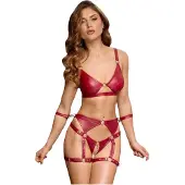 Cottelli Bondage - ensemble soutien-gorge brillant & menottes (rouge)