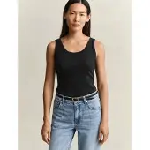 Gant pour femme. 4201409 Débardeur côtelé noir (L), Casuel, Coton, Sans manches / bretelles