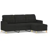 vidaXL Canapé 3 places avec pouf Noir 180 cm Tissu