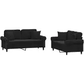 vidaXL Ensemble de canapés 2 pièces avec coussins Noir velours