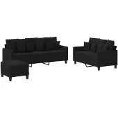 vidaXL Ensemble de canapés 3 pièces avec coussins Tissu noir