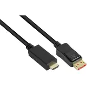 Alcasa Câble de connexion DisplayPort 1.4 vers HDMI 2.0, 4K @60Hz, contacts dorés, OFC, noir, 3m, . (3 m), Câble vidéo, Noir