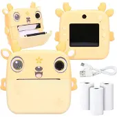 Extralink Set Imprimante thermique EPP-006 Jaune + papier thermique 3 rouleaux marron (Bluetooth), Imprimante de caisse, Jaune, Marron