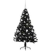 vidaXL Sapin de Noël artificiel pré-éclairé Noir 150 cm PVC
