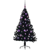 vidaXL Sapin de Noël artificiel pré-éclairé Noir 150 cm PVC
